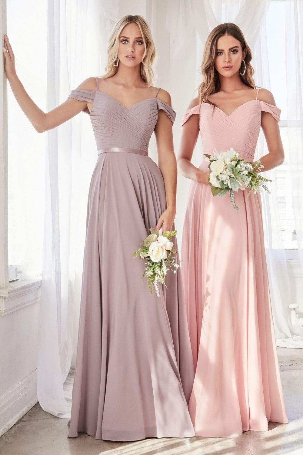 Cinderella Divine - CD0156 Off Shoulder Pleated Bodice Chiffon Dress - view 6