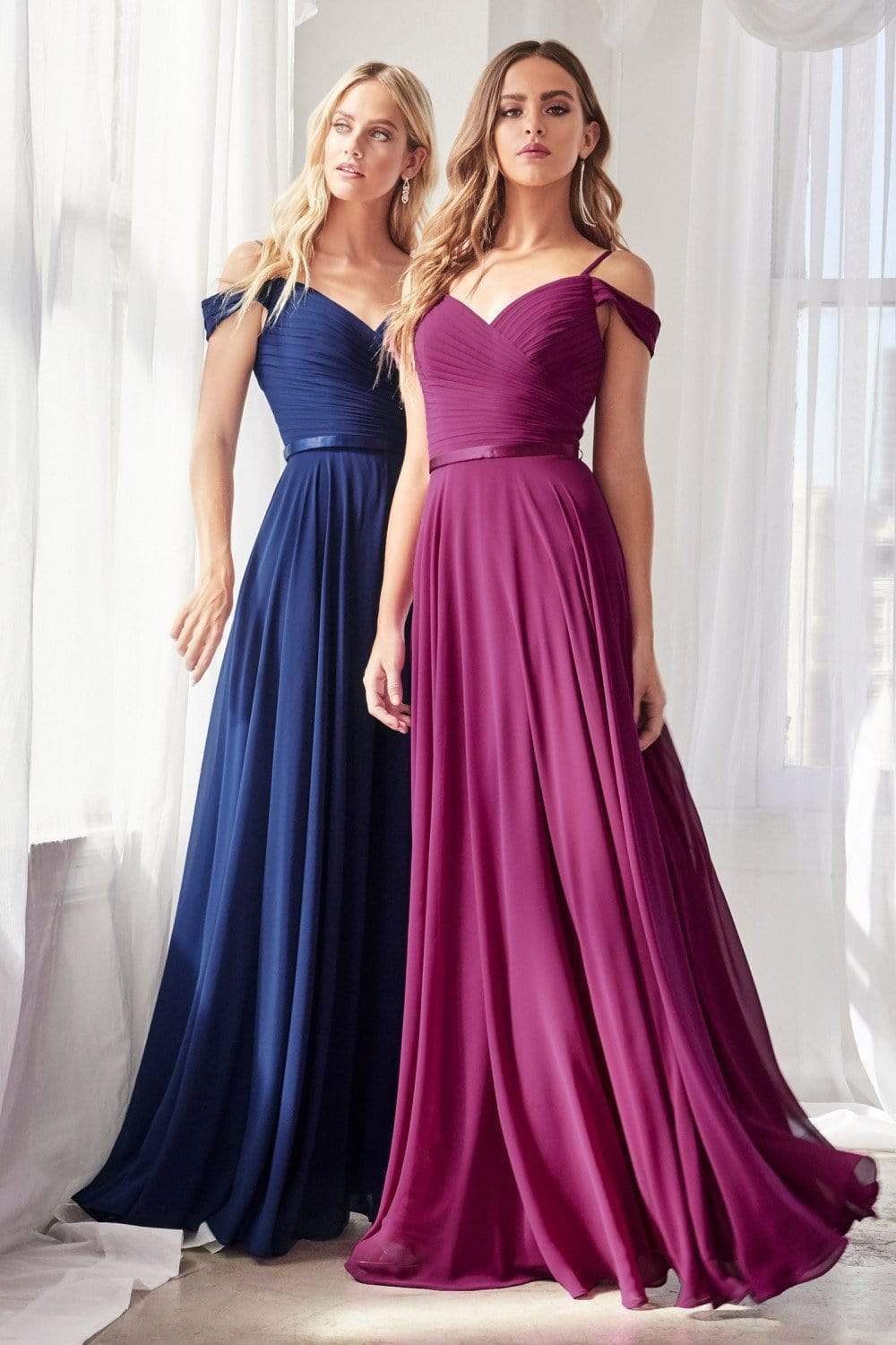 Cinderella Divine - CD0156 Off Shoulder Pleated Bodice Chiffon Dress - view 8