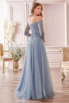 Cinderella Divine - CD0172 Off-Shoulder Beaded Glitter Tulle Gown