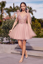 Cinderella Divine - CD0174 Embellished Deep V Neck A-line Dress - Silhouette Dresses