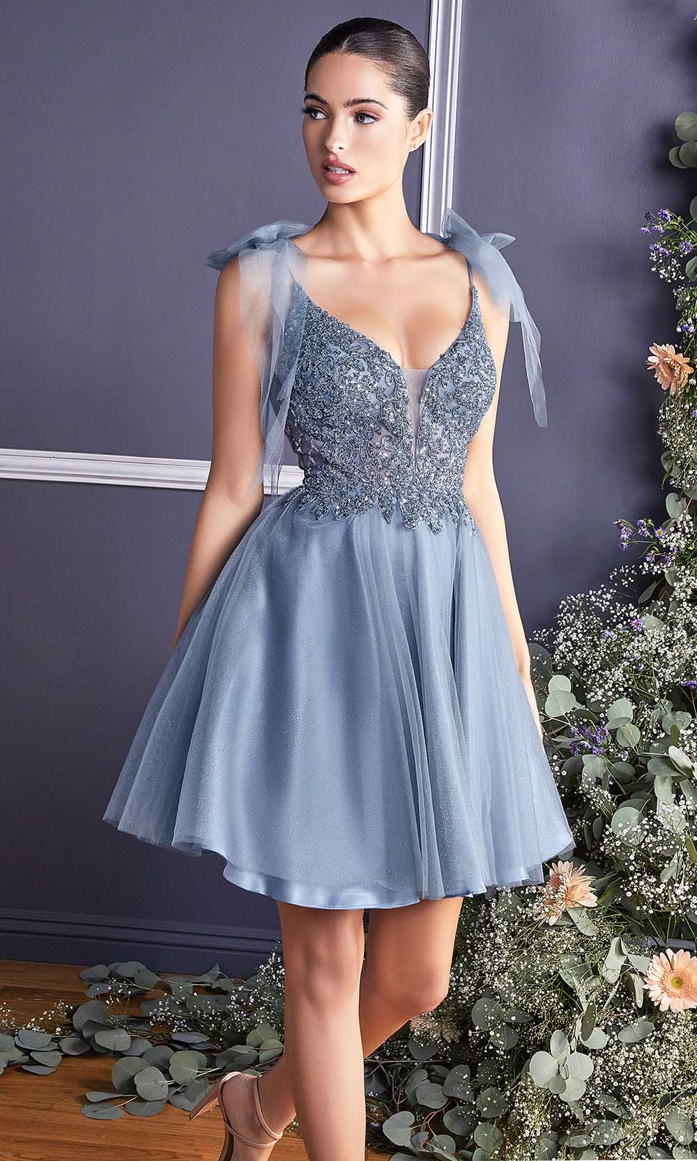 Cinderella Divine - CD0174 Embellished Deep V Neck A-line Dress - view 4