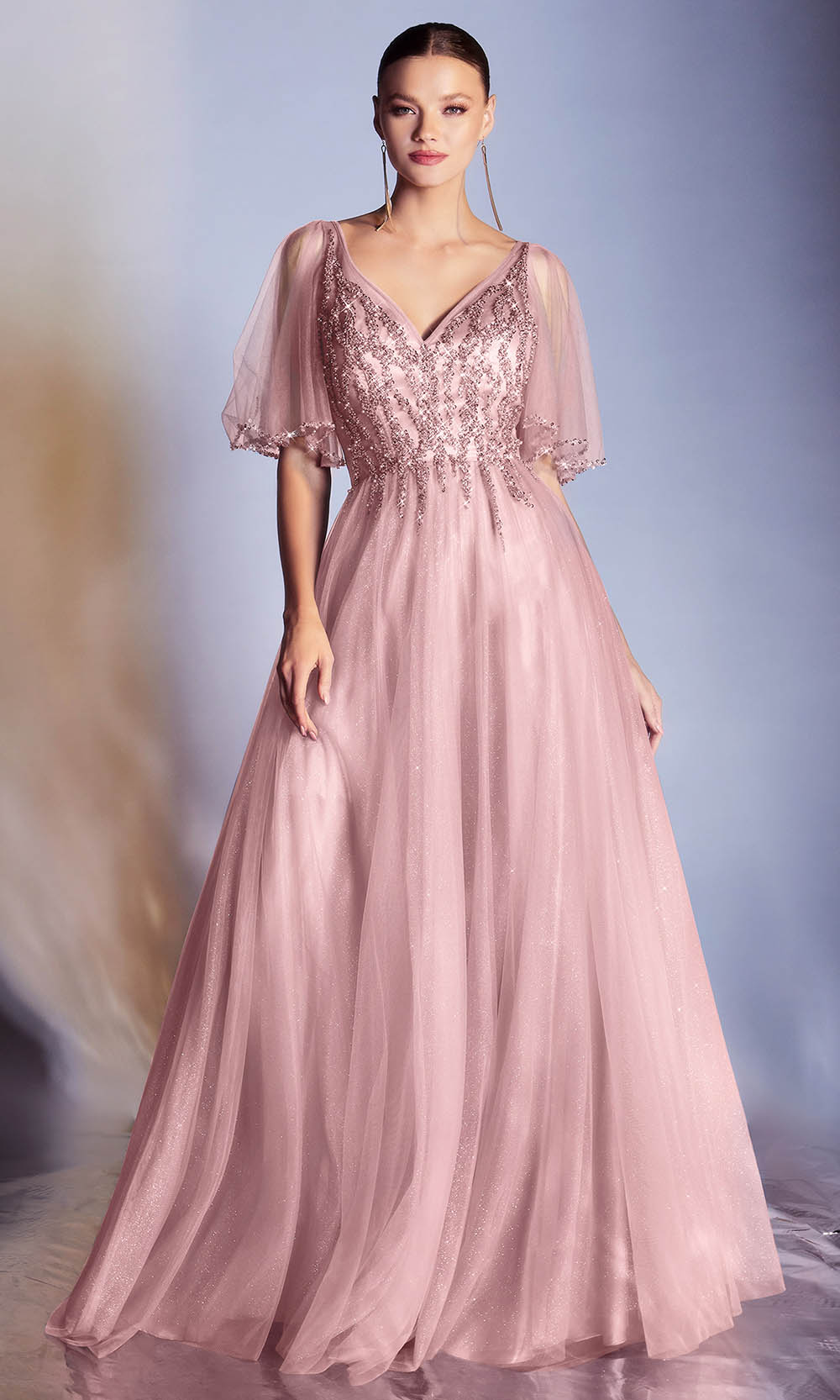 Cinderella Divine - CD0175 Embellished V neck A-line Gown - Silhouette Dresses