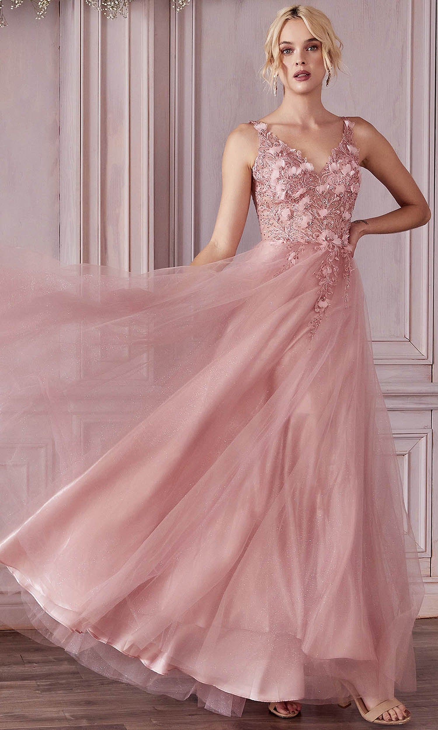 Cinderella Divine CD0181 - Floral Applique Prom Dress