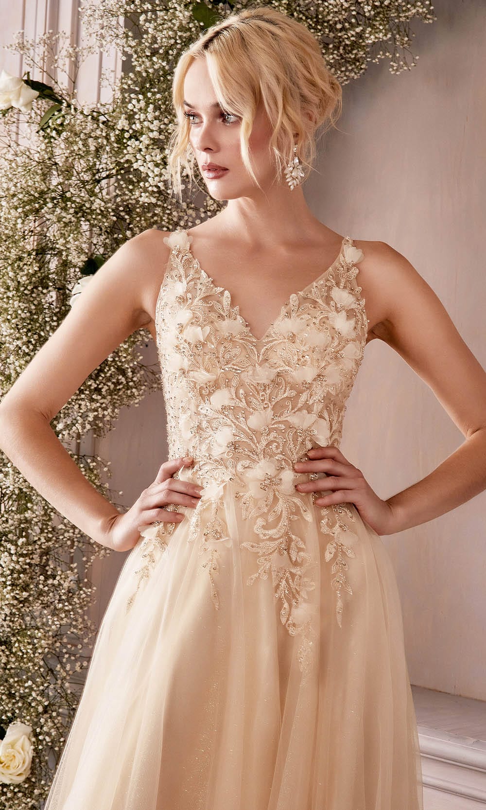 Cinderella Divine CD0181 - Floral Applique Prom Dress - view 4