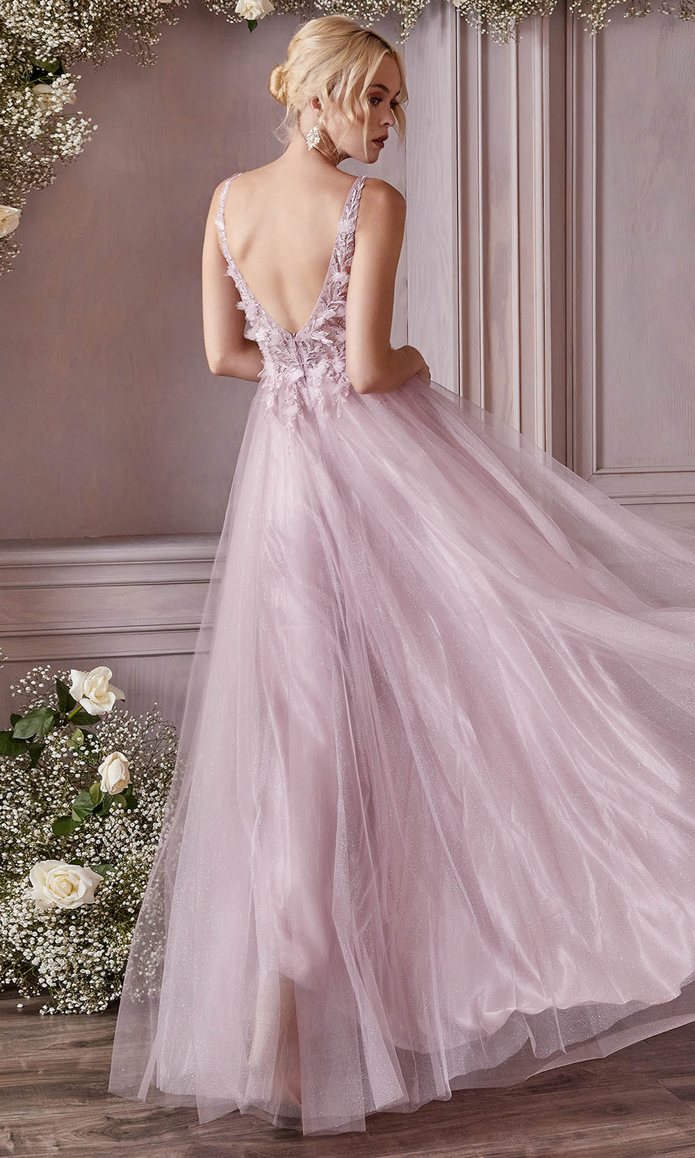 Cinderella Divine CD0181 - Floral Applique Prom Dress - detail view