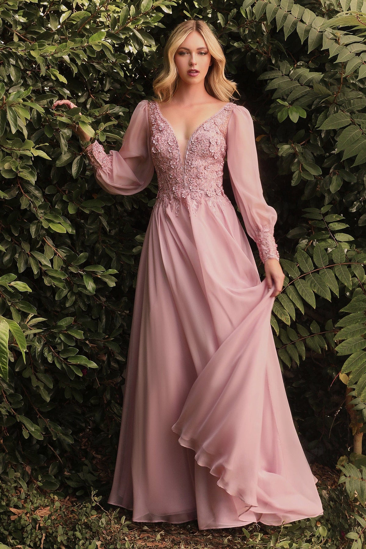 Cinderella Divine CD0183 - Bishop Sleeve Prom Dress - detail view