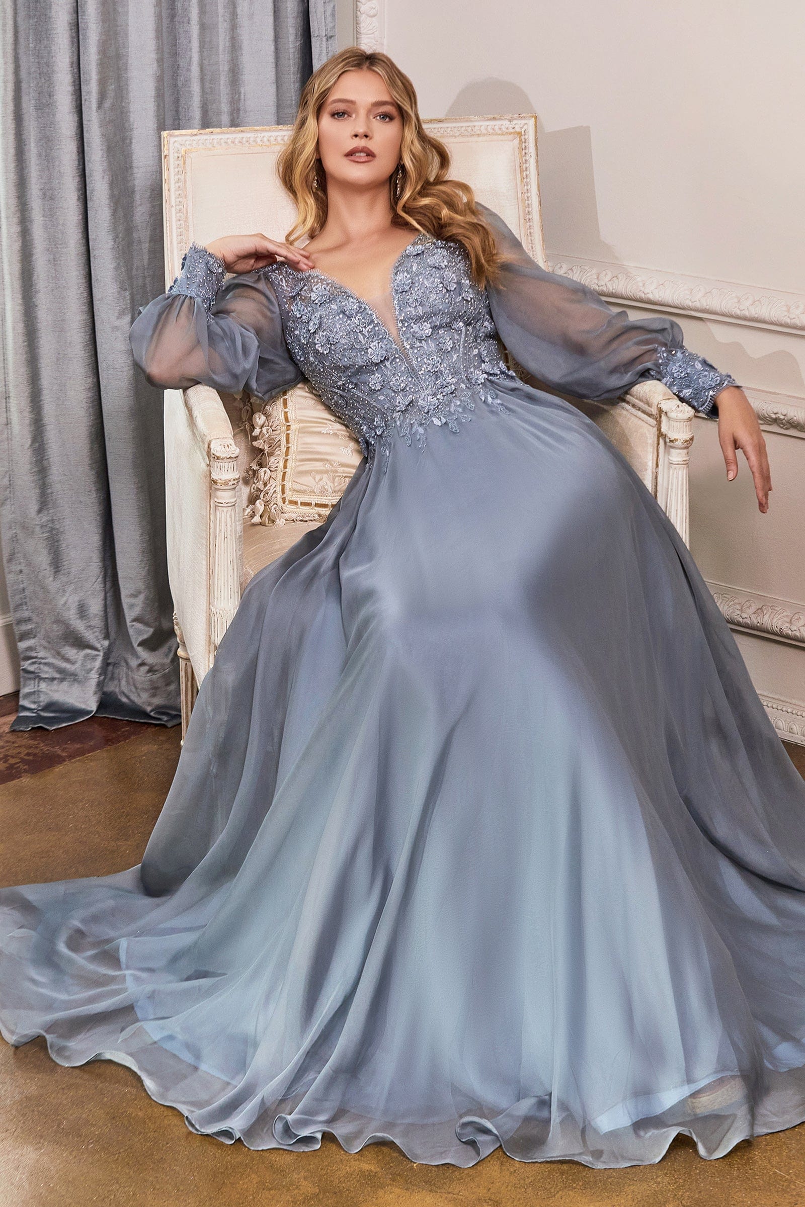 Cinderella Divine CD0183 - Bishop Sleeve Prom Dress - view 5
