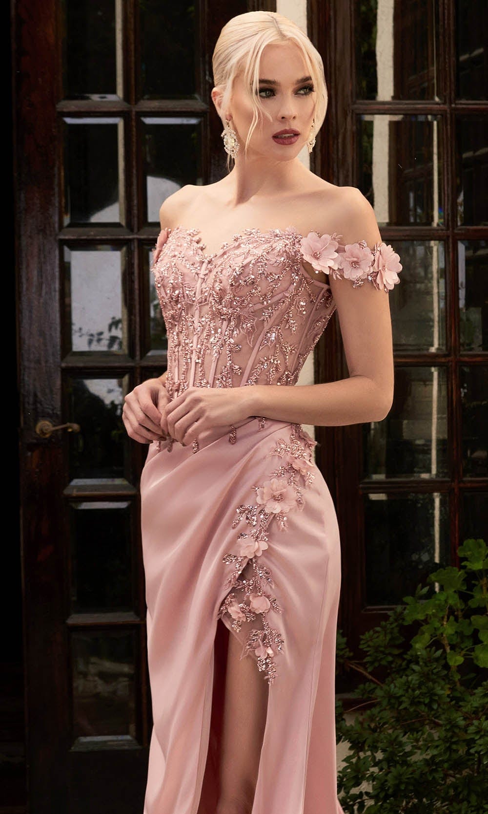 Cinderella Divine CD0186 - Applique Corset Prom Dress - detail view