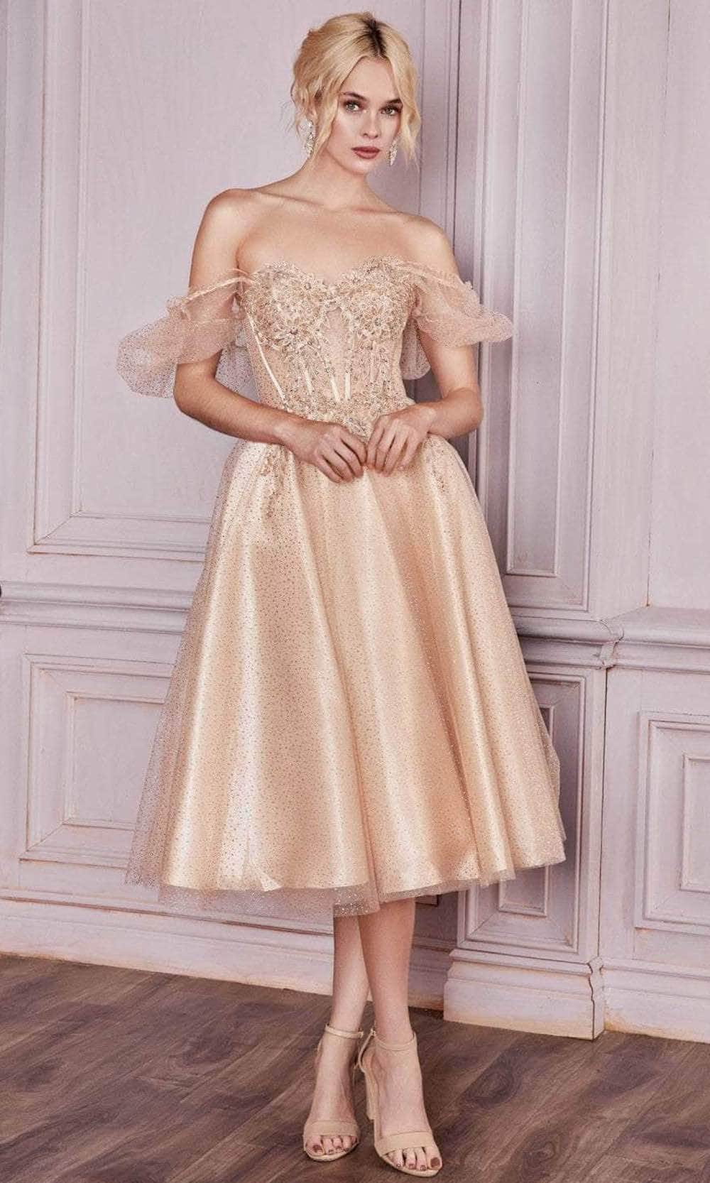 Cinderella Divine CD0187 - Puff- Sleeve Tea-Length Dress - view 4