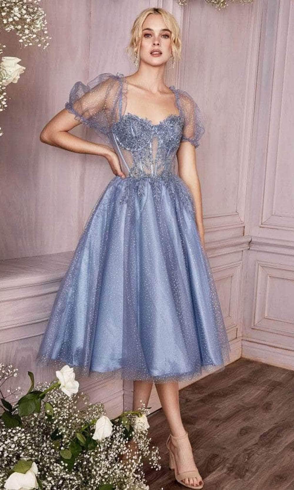 Cinderella Divine CD0187 - Puff- Sleeve Tea-Length Dress - view 5