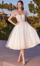 Cinderella Divine CD0187W - Glitter A-line with Puff Sleeves Cocktail Dress