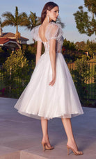 Cinderella Divine CD0187W - Glitter A-line with Puff Sleeves Cocktail Dress