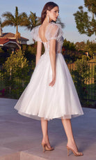 Cinderella Divine CD0187W - Glitter A-line with Puff Sleeves Cocktail Dress - back view