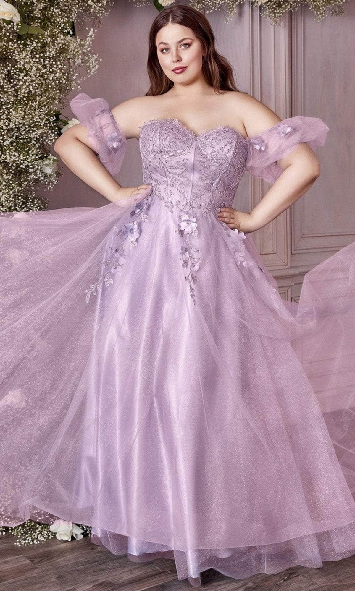 Cinderella Divine CD0191C - Glitter Print Corset Prom Dress