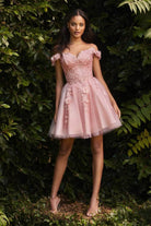 Cinderella Divine CD0194 - Floral Short Prom Dress - Silhouette Dresses