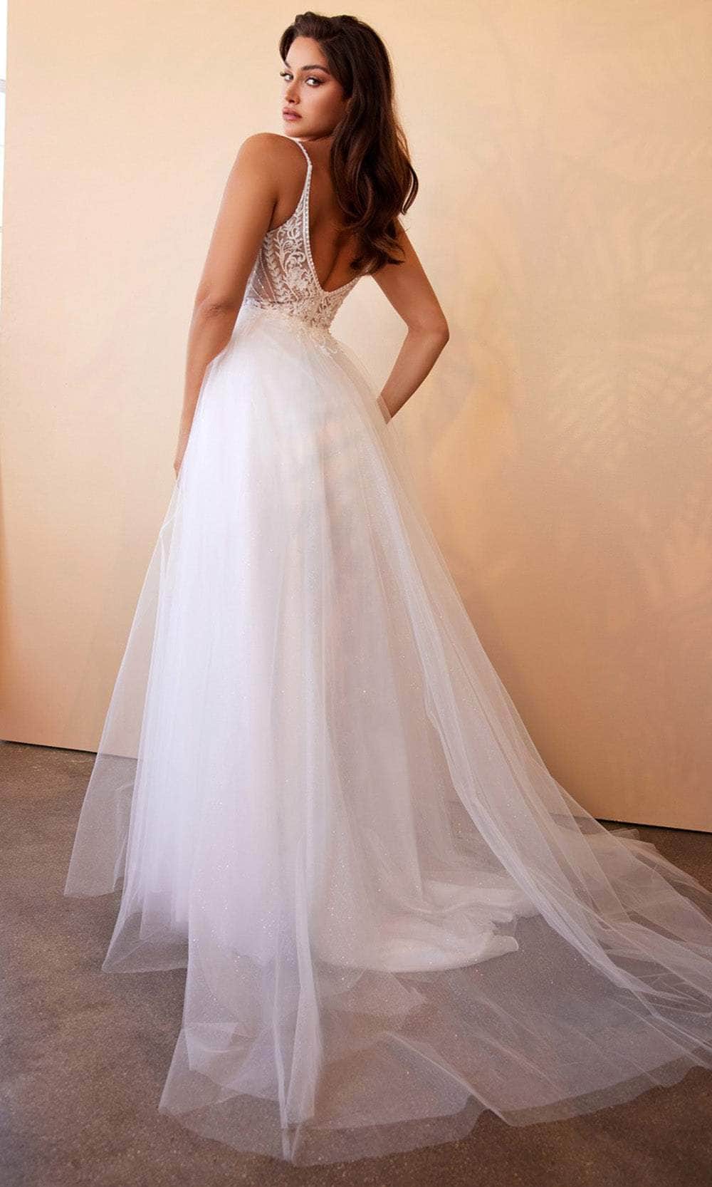 Cinderella Divine CD0195W - Floral Lace Tulle Wedding Gown - back view