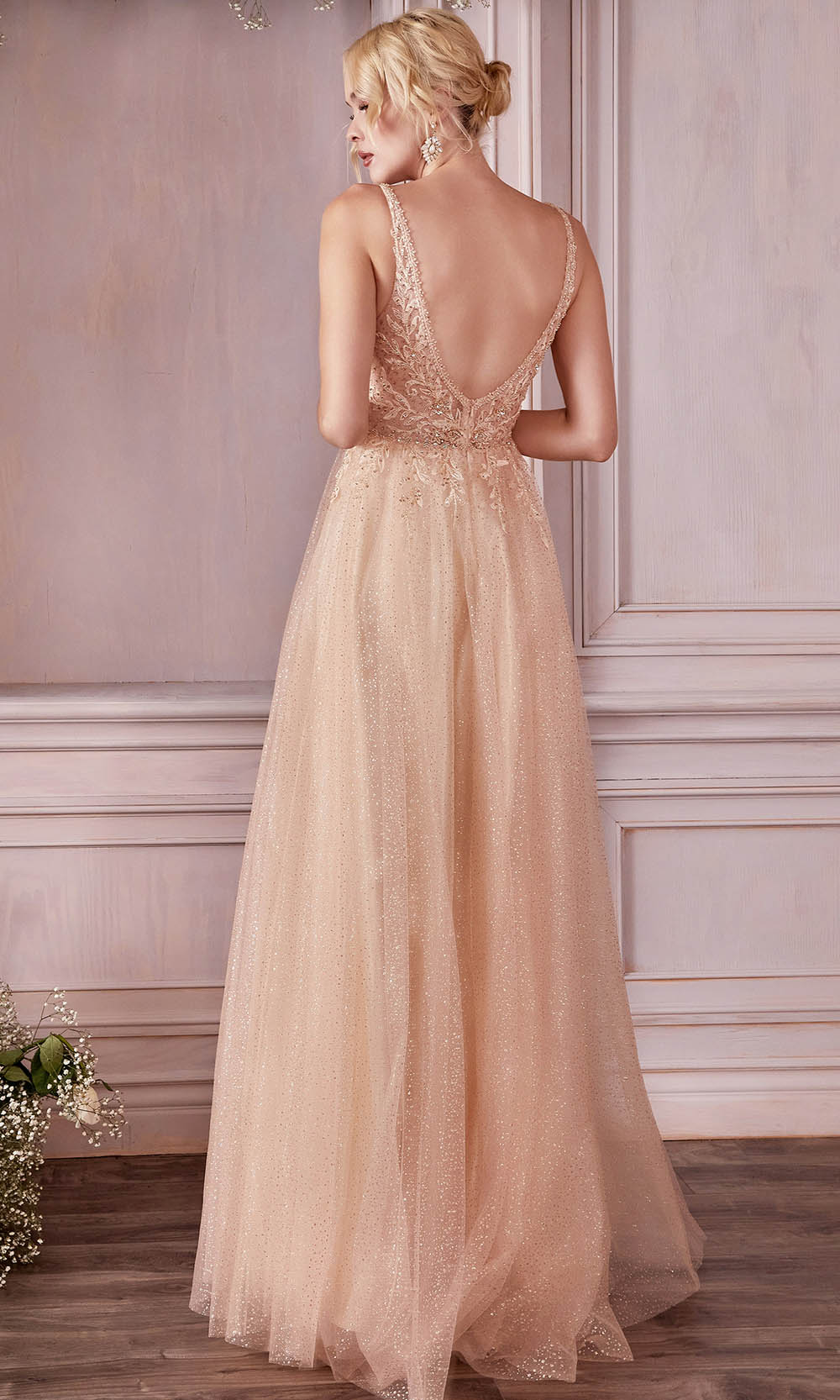 Cinderella Divine CD0196 - Sleeveless V-neck Long Gown - detail view