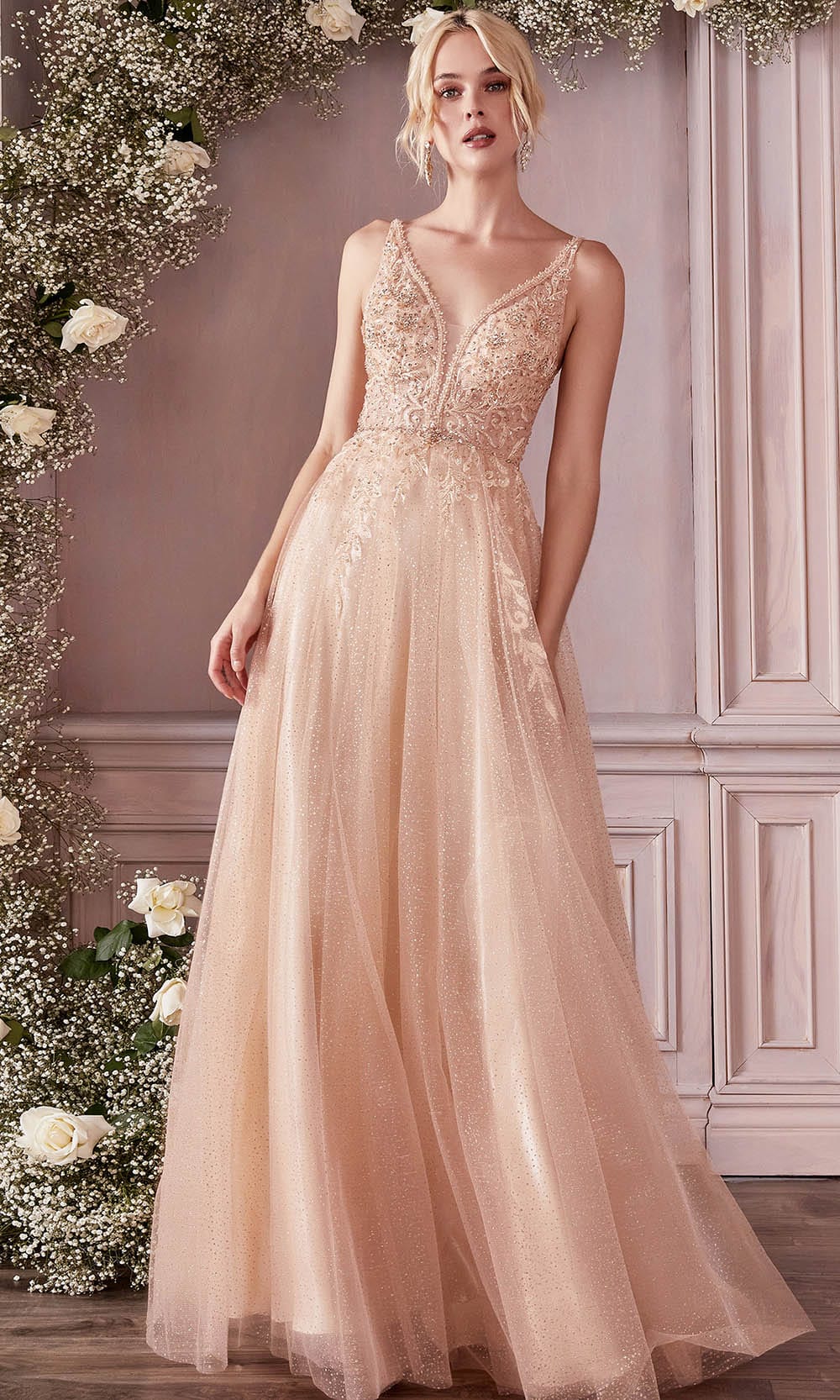 Cinderella Divine CD0196 - Sleeveless V-neck Long Gown - back view