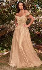 Cinderella Divine CD0198 - Off Shoulder Lace Appliqued Prom Dress