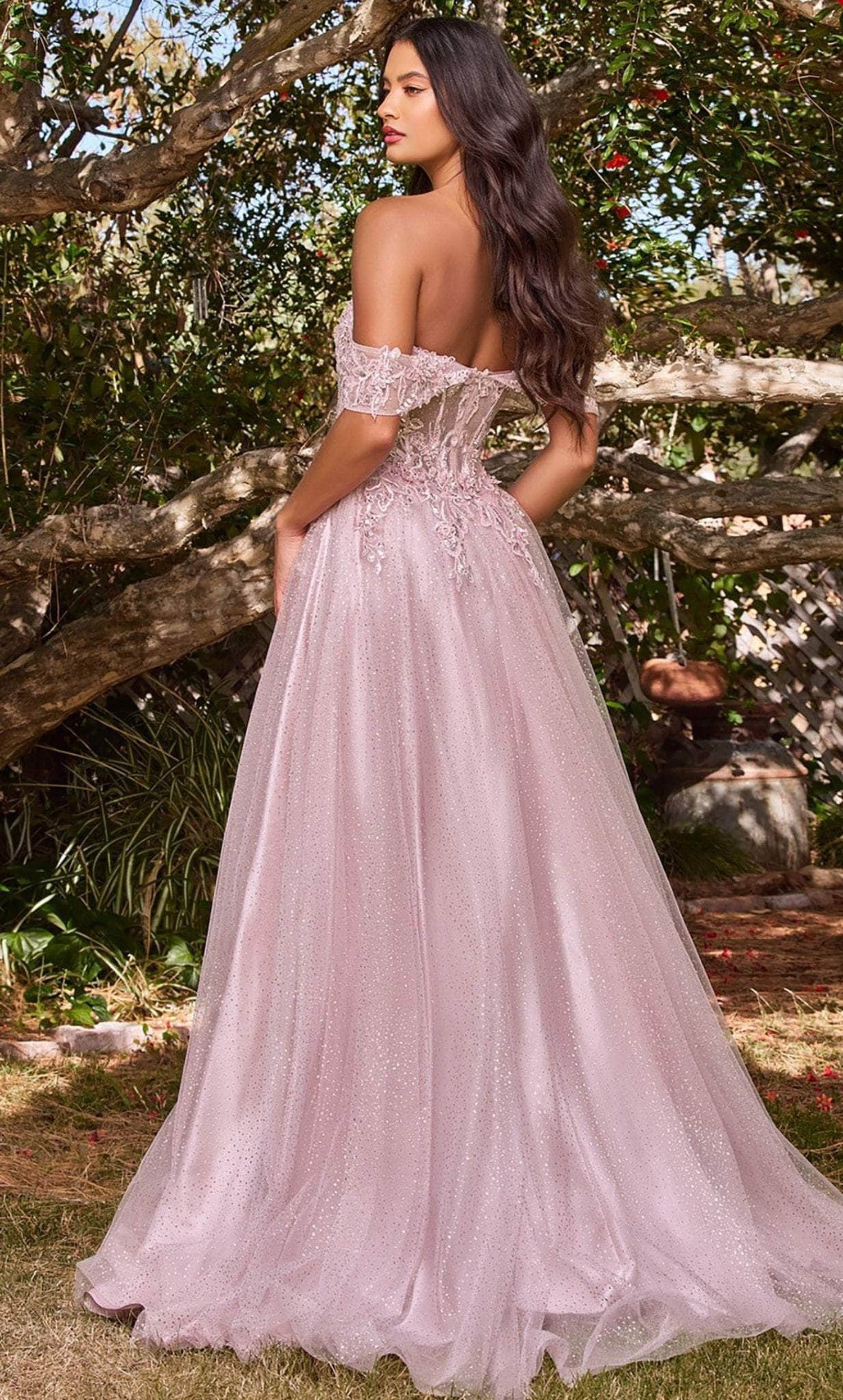 Cinderella Divine CD0198 - Off Shoulder Lace Appliqued Prom Dress
