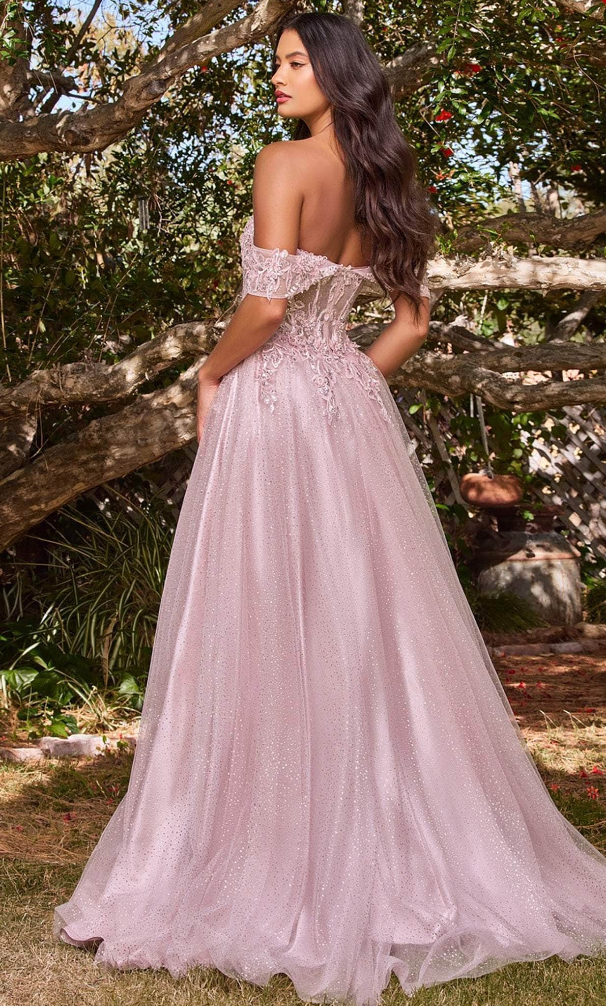 Cinderella Divine CD0198 - Off Shoulder Lace Appliqued Prom Dress - view 10