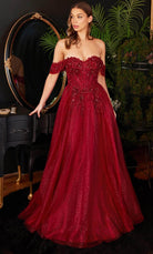 Cinderella Divine CD0198 - Off Shoulder Lace Appliqued Prom Dress - view 5