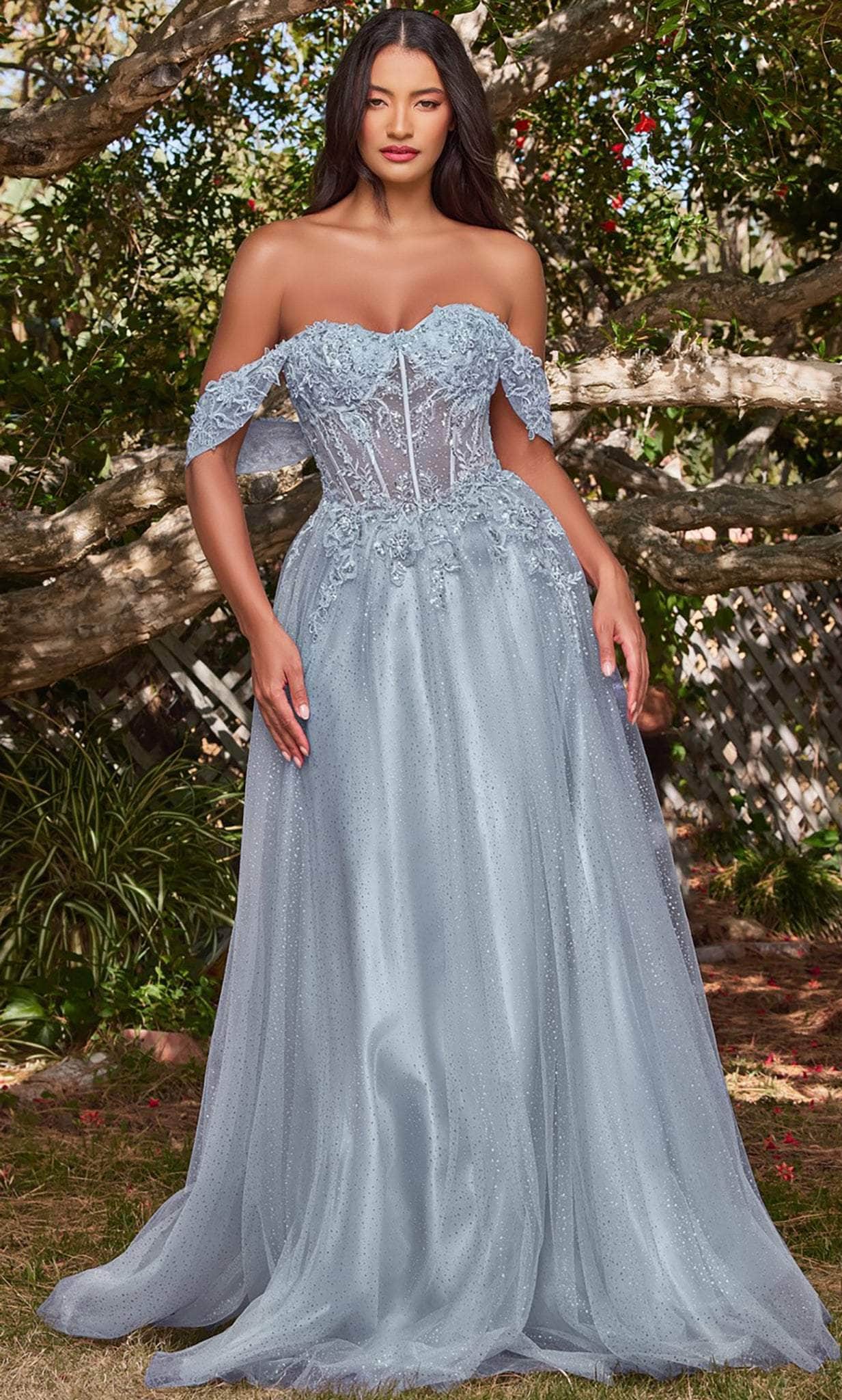 Cinderella Divine CD0198 - Off Shoulder Lace Appliqued Prom Dress - view 11