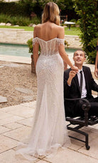 Cinderella Divine CD0203W - Off-Shoulder Bridal Gown with Sequin Embellishments - back view