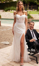 Cinderella Divine CD0203W - Off-Shoulder Bridal Gown with Sequin Embellishments - Silhouette Dresses