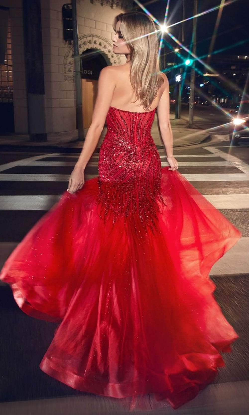 Cinderella Divine CD0214 - Stone Embellished Off-Shoulder Gown - detail view