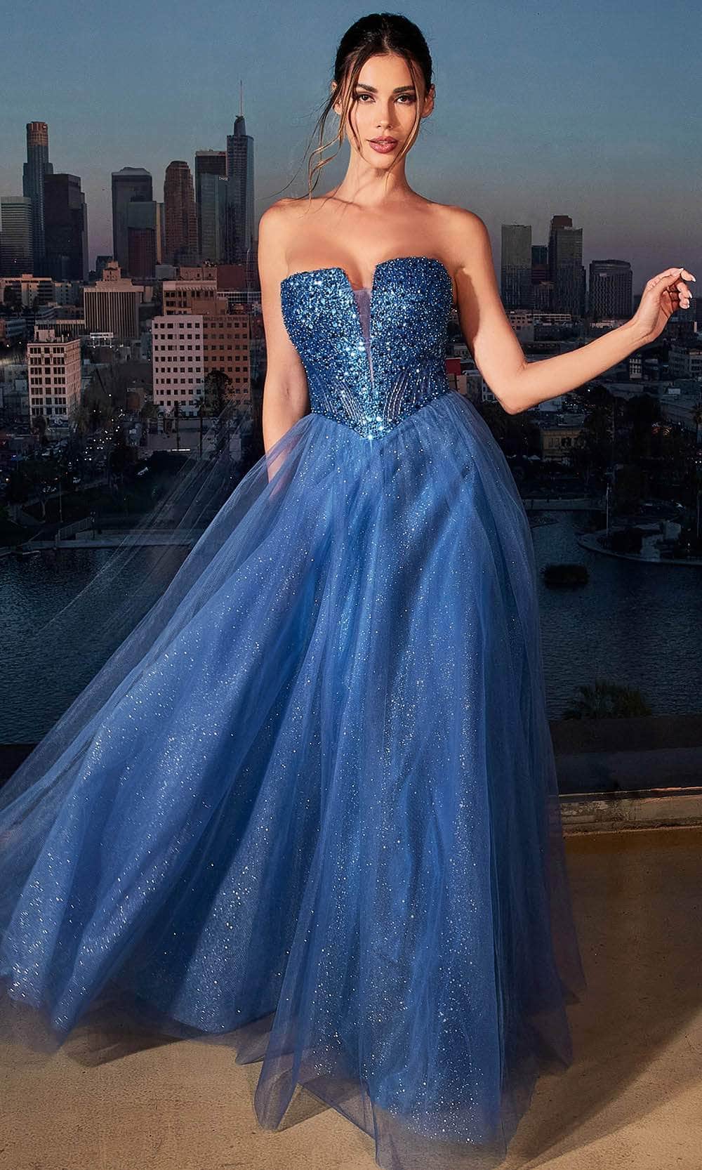 Cinderella Divine CD0217 - Prom Gown with Plunging V-Neck and Basque Waist - view 7