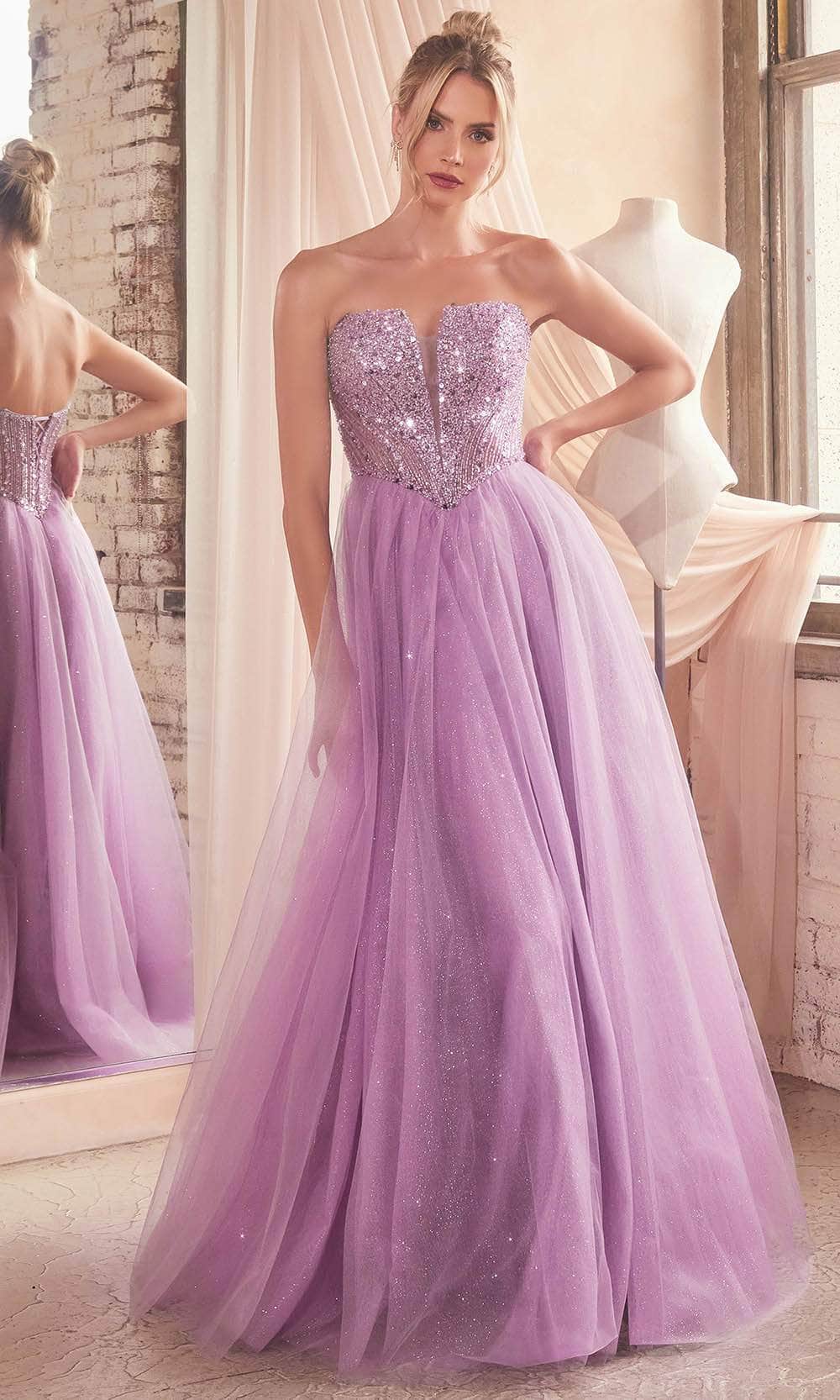 Cinderella Divine CD0217 - Prom Gown with Plunging V-Neck and Basque Waist - view 8