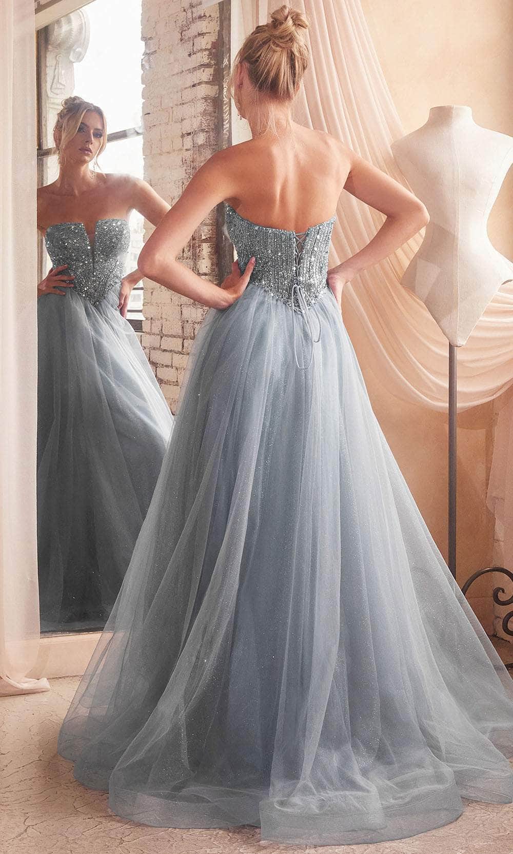 Cinderella Divine CD0217 - Prom Gown with Plunging V-Neck and Basque Waist - detail view