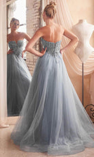 Cinderella Divine CD0217 - Prom Gown with Plunging V-Neck and Basque Waist - detail view