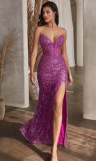 Cinderella Divine CD0227 - Prom Dress with Sequins and Plunging V-Neck - Silhouette Dresses