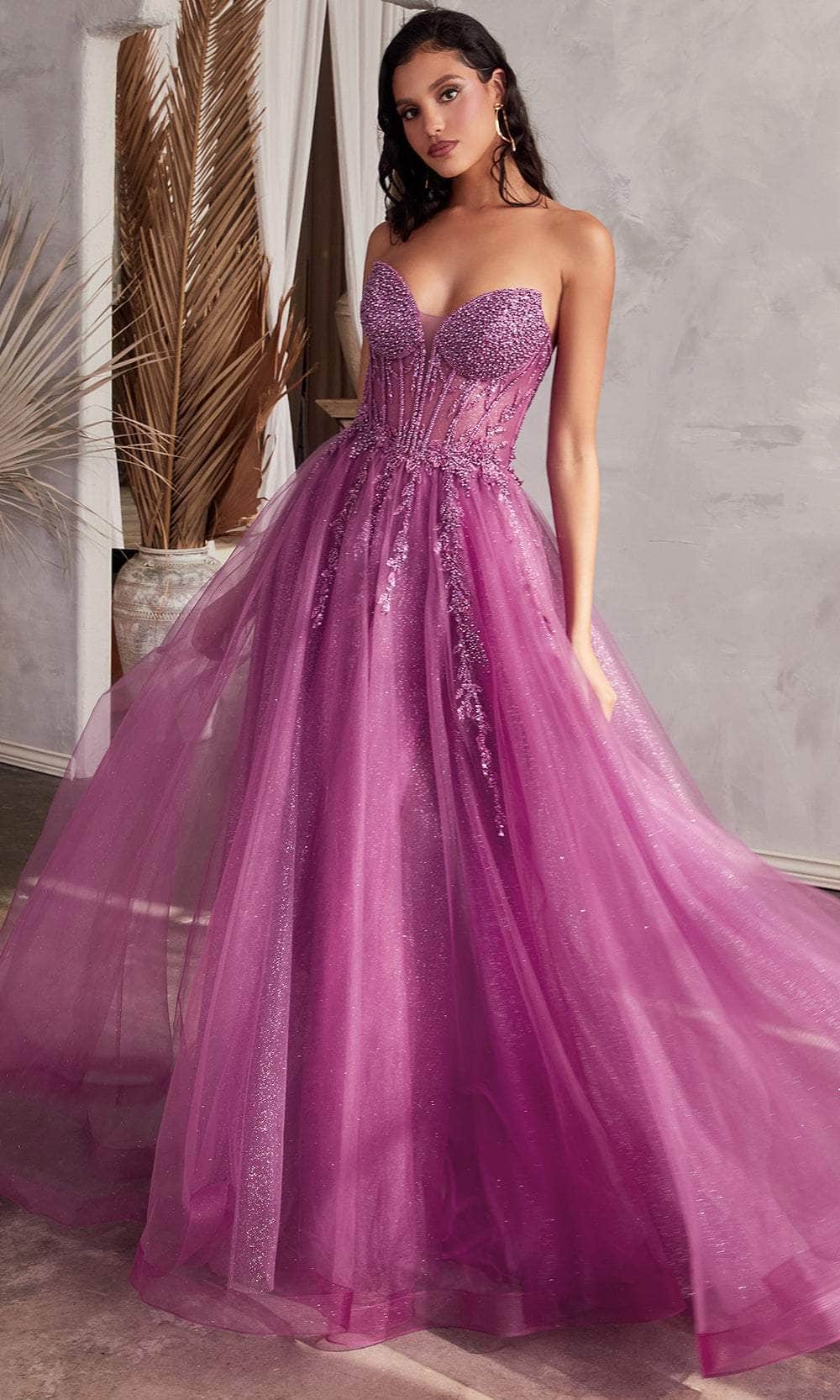 Cinderella Divine CD0230 - A-Line Prom Gown with Beaded Appliques - Silhouette Dresses