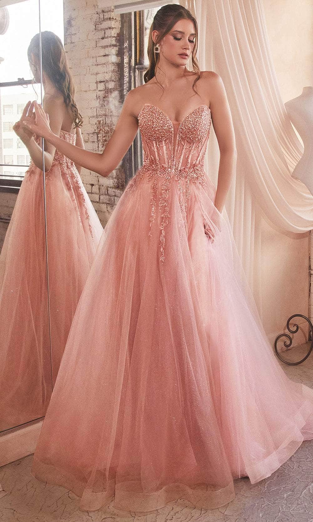 Cinderella Divine CD0230 - A-Line Prom Gown with Beaded Appliques - view 9