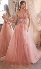 Cinderella Divine CD0230 - A-Line Prom Gown with Beaded Appliques