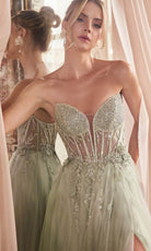 Cinderella Divine CD0230 - A-Line Prom Gown with Beaded Appliques