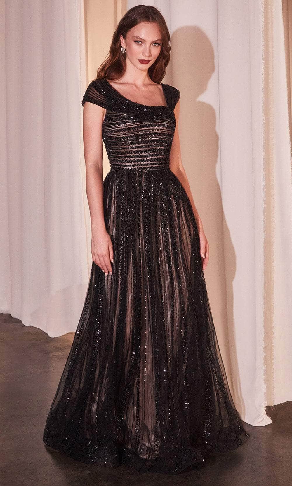 Cinderella Divine CD0238 - Cap Sleeve Sequined Prom Gown - Silhouette Dresses