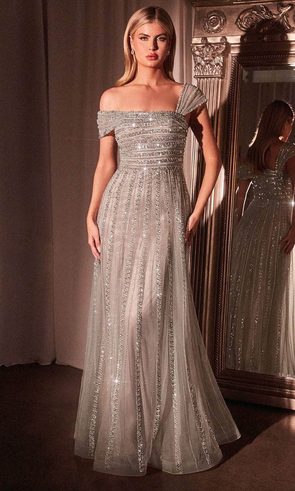 Cinderella Divine CD0238 - Cap Sleeve Sequined Prom Gown - Silhouette Dresses