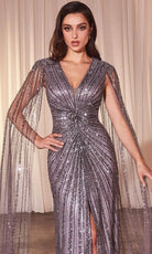 Cinderella Divine CD0239 - Embellished  Cape Sleeves Prom Dress