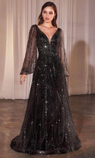 Cinderella Divine CD0240 - Bishop Sleeve Sheer Evening Gown - Silhouette Dresses
