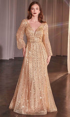 Cinderella Divine CD0240 - Bishop Sleeve Sheer Evening Gown - back view