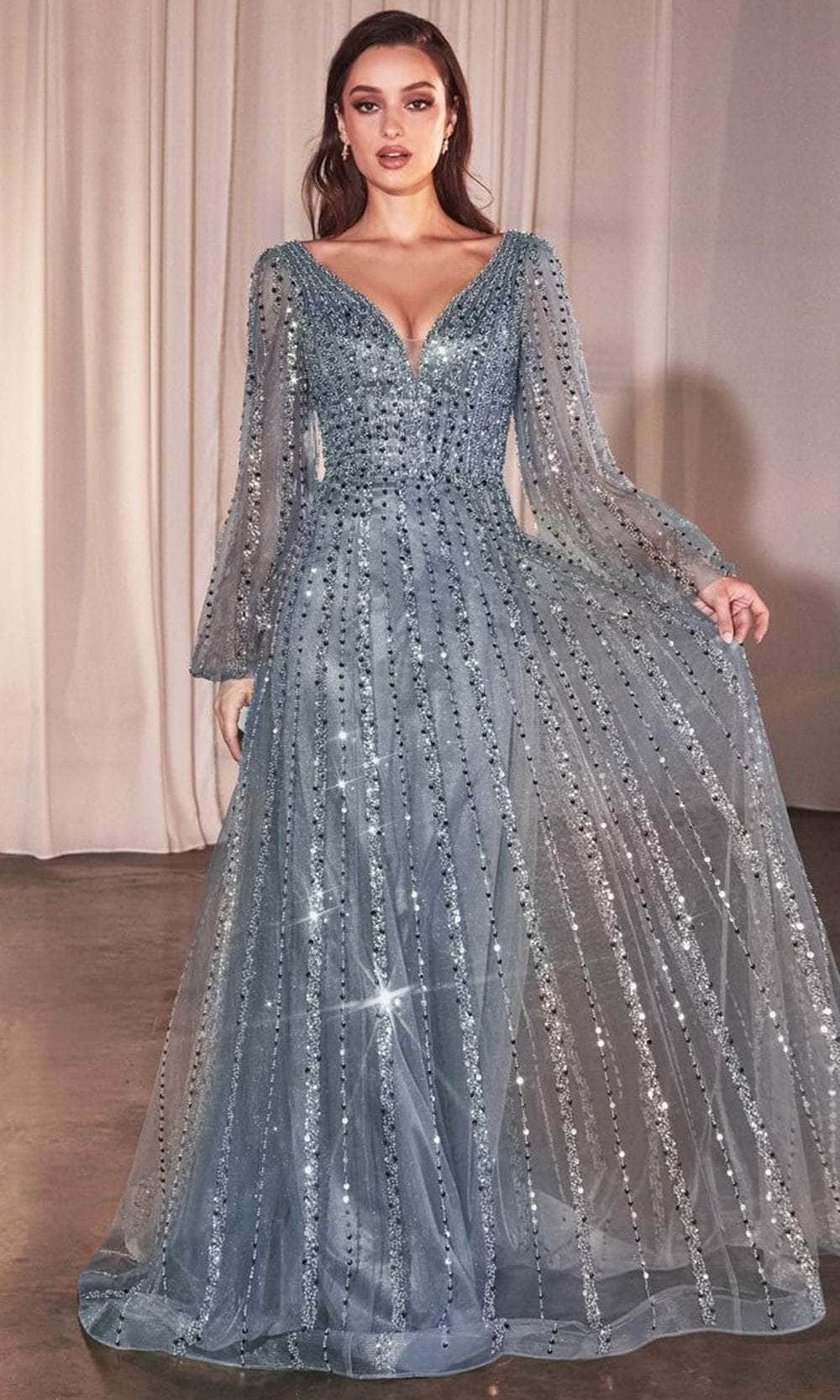 Cinderella Divine CD0240 - Bishop Sleeve Sheer Evening Gown - view 6