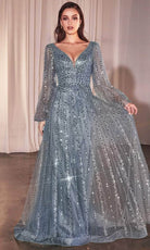 Cinderella Divine CD0240 - Bishop Sleeve Sheer Evening Gown - view 6