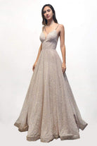Cinderella Divine - CD205 Plunging V-neck Glitter A-line Dress