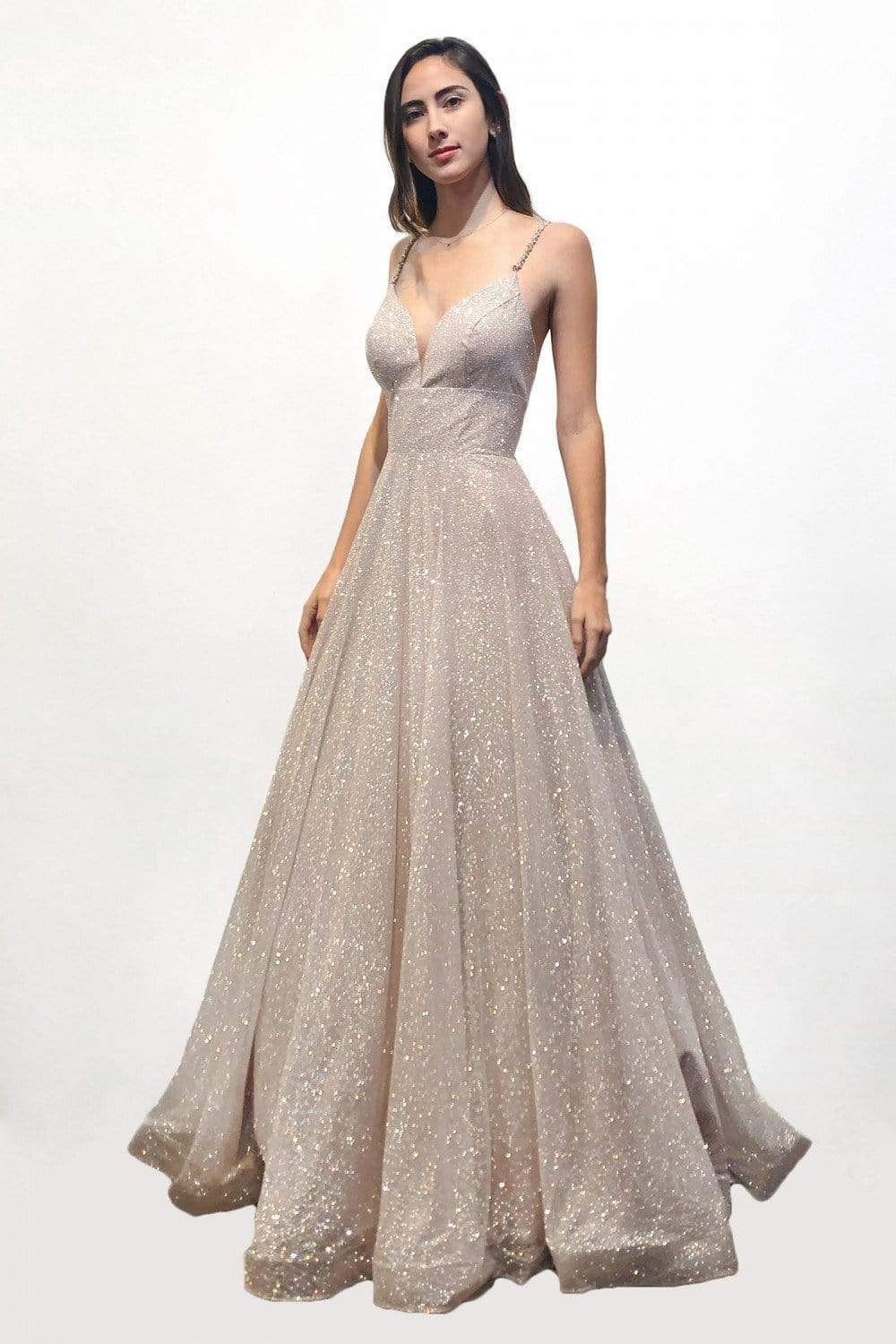 Cinderella Divine - CD205 Plunging V-neck Glitter A-line Dress - view 5