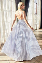 Cinderella Divine - CD205 Plunging V-neck Glitter A-line Dress - back view