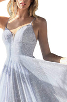 Cinderella Divine - CD205 Plunging V-neck Glitter A-line Dress - detail view